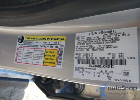 2014 Ford Fusion Hybrid Titanium z USA, uszkodzony, nr VIN 3FA6P0RU6ER378543